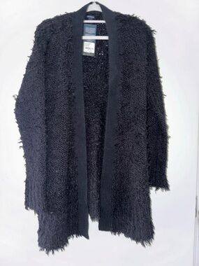 NWT True Religion Black Textured Shag Cardigan Size S